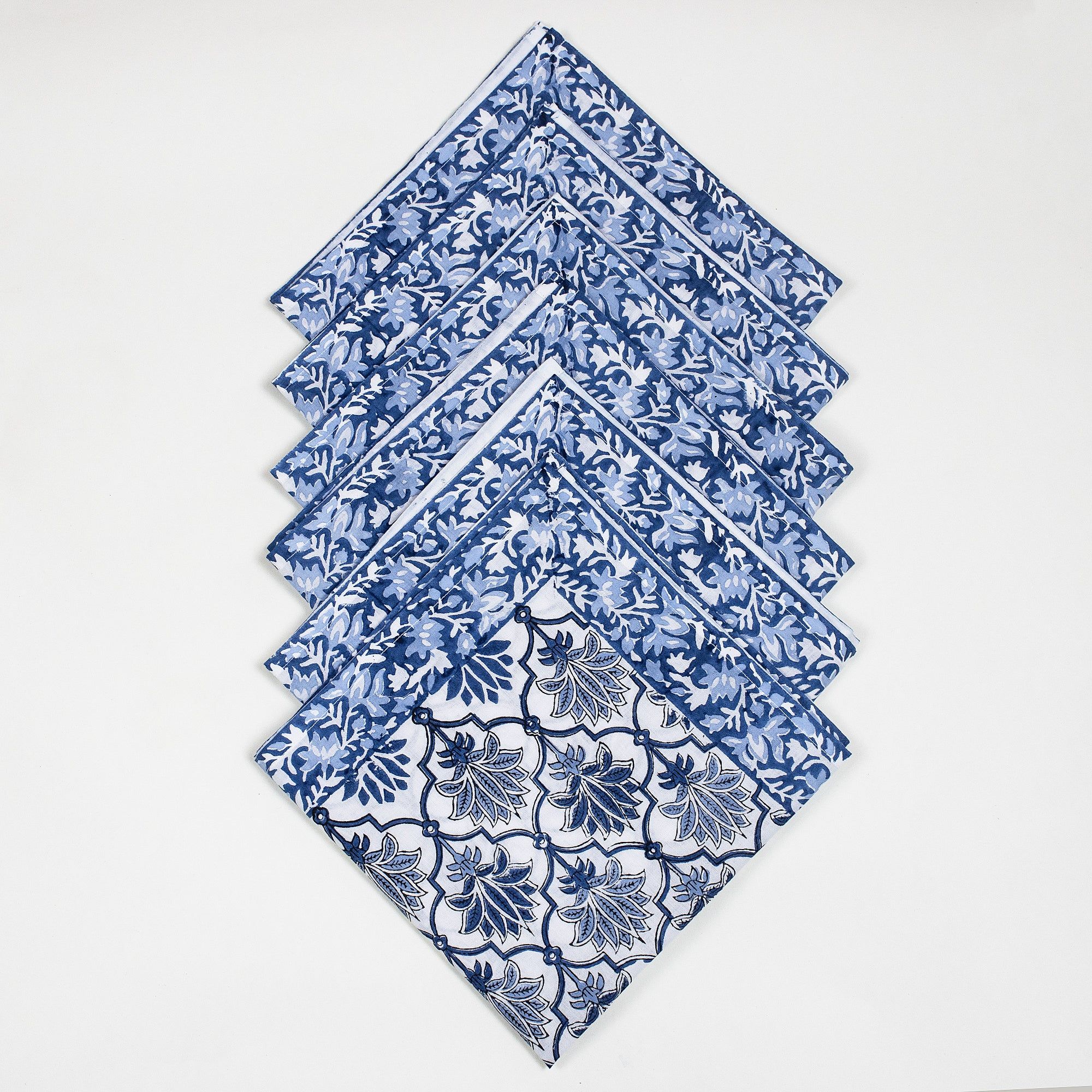 Hand Block Blue Floral Printed Cotton Table Napkins